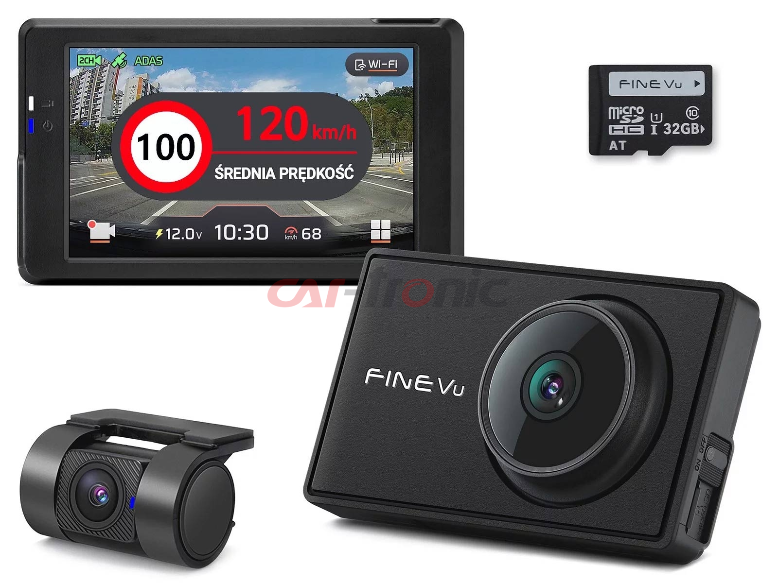 Wideorejestrator FineVu GX7000 - rejestrator QHD+FHD LCD GPS radary, karta 32GB