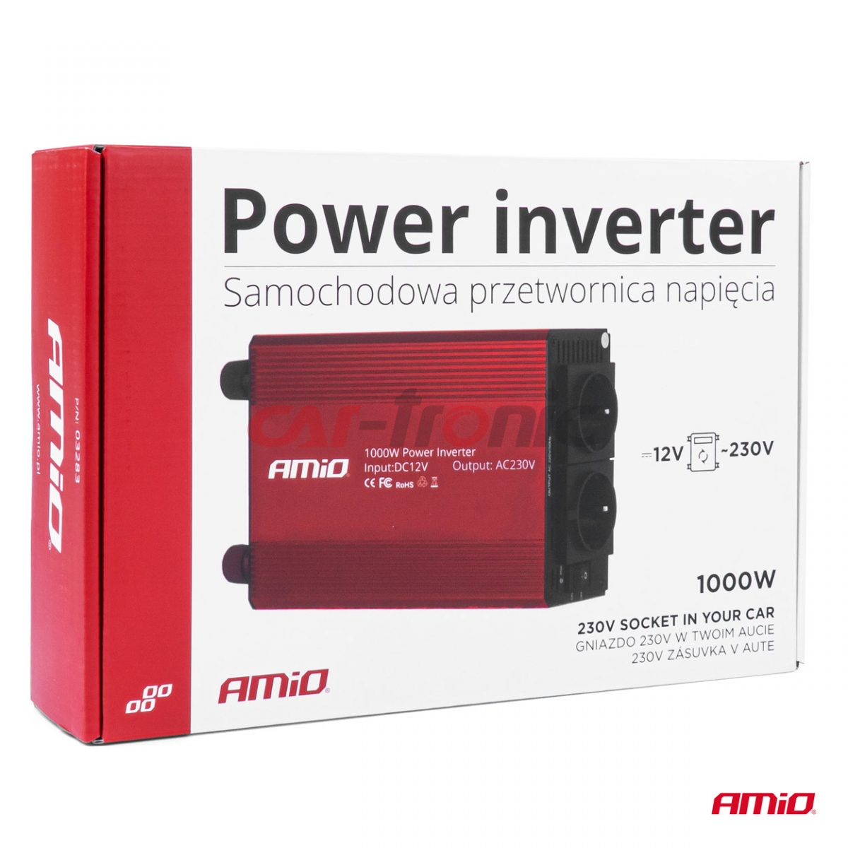 Przetwornica samochodowa prądu 12V 230V 1000W AMIO-03283