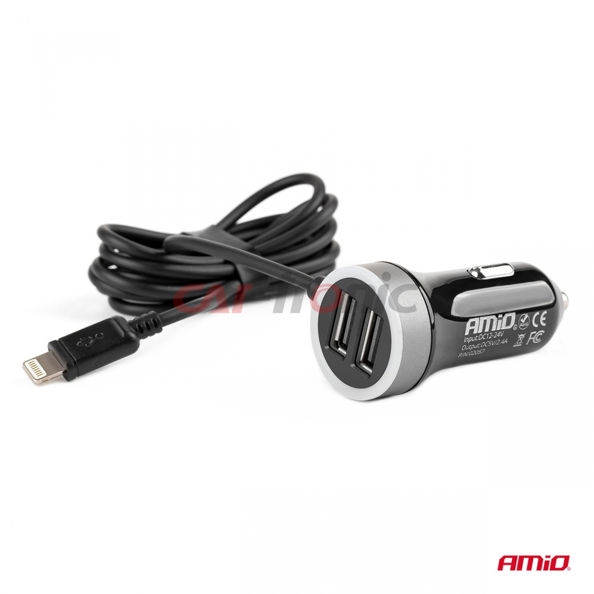 Ładowarka samochodowa 12V 24V iPhone lightning + 2x USB 2.4A PRO-02 AMIO-02057