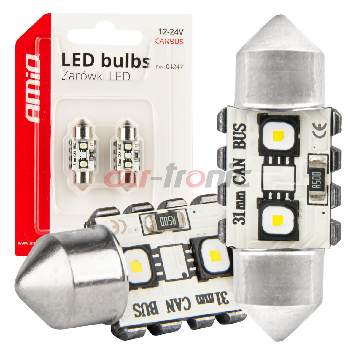 Żarówki LED CANBUS Festoon C5W 2SMD 3838 31mm White 12V 24V AMIO-04247