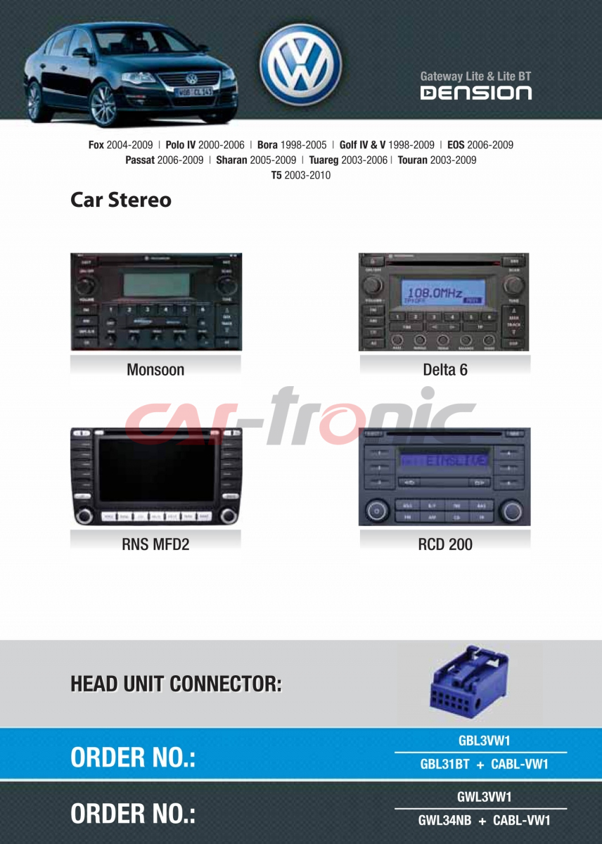 Cyfrowa zmieniarka Dension Bluetooth,USB,iPod,iPhone,AUX - Seat,Skoda,VW 12 pin