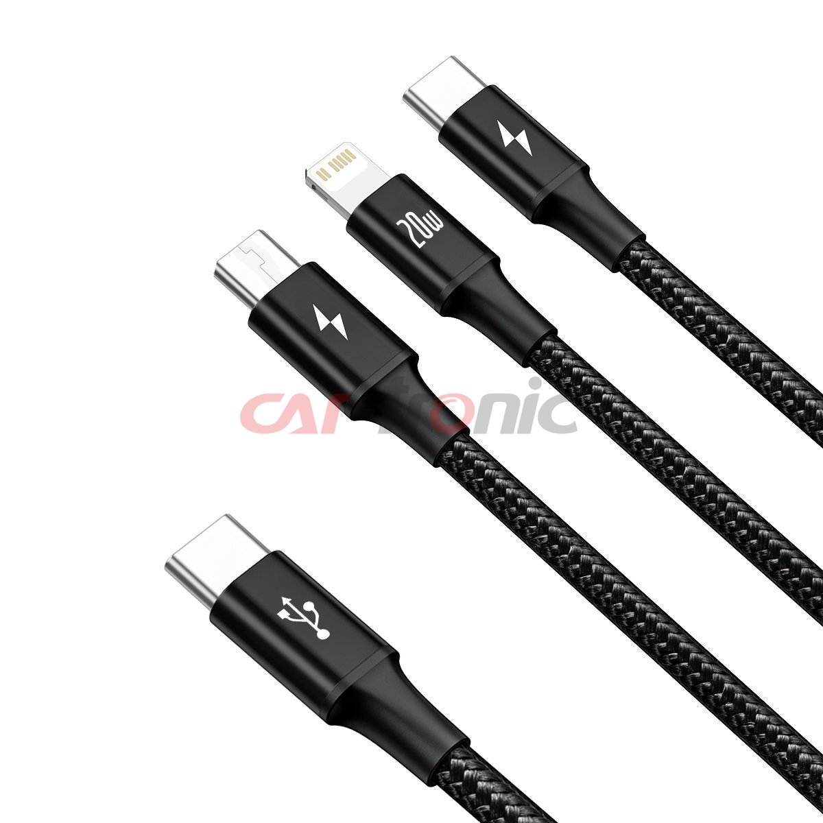 Kabel USB-C 3w1 micro USB / Lightning / USB-C, 20W, 1.5m czarny