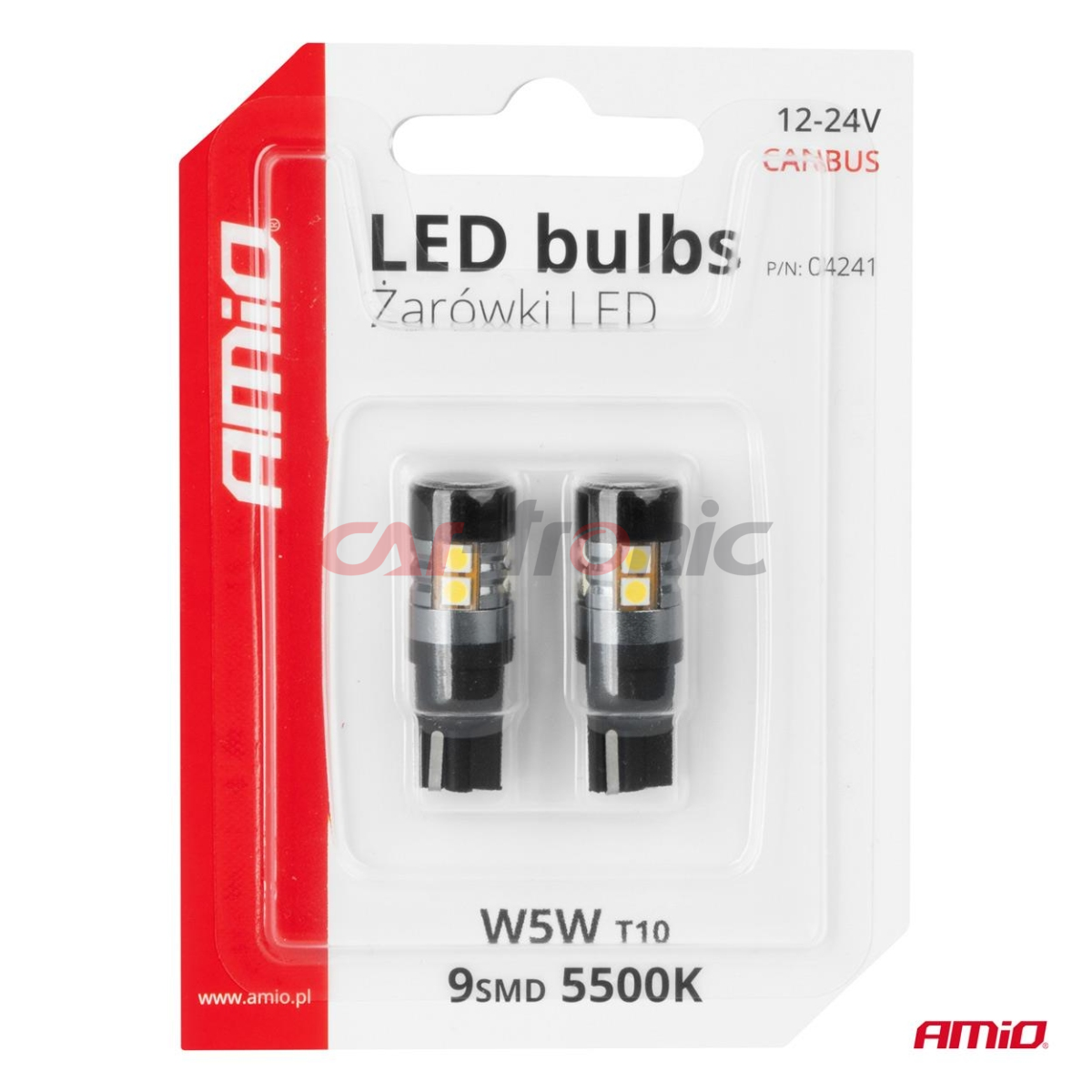 Żarówki LED CANBUS T10 W5W 9 SMD 3030 White 12V 24V AMIO-04241