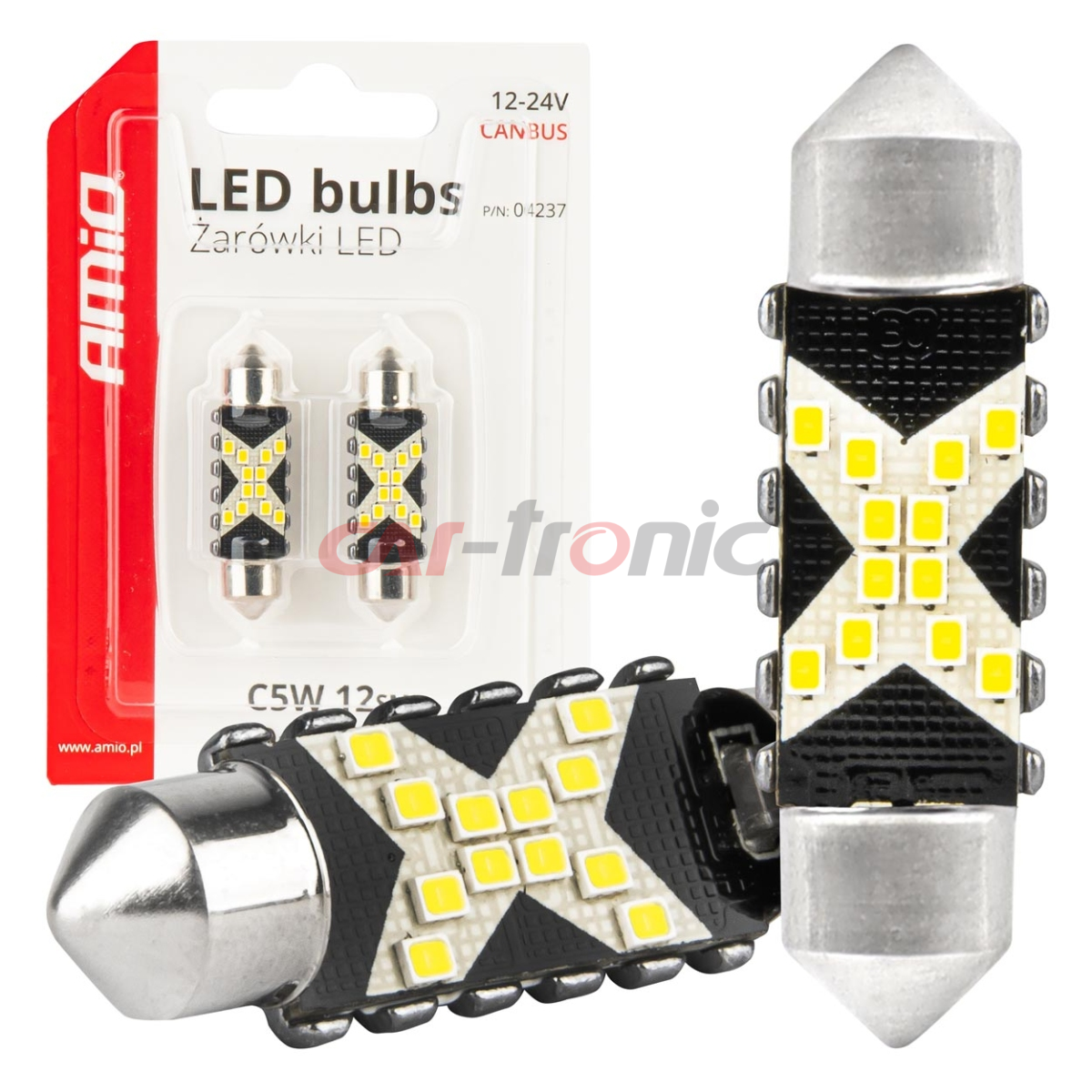 Żarówki LED CANBUS Festoon C5W 12SMD 2016 39mm White 12V 24V AMIO-04237