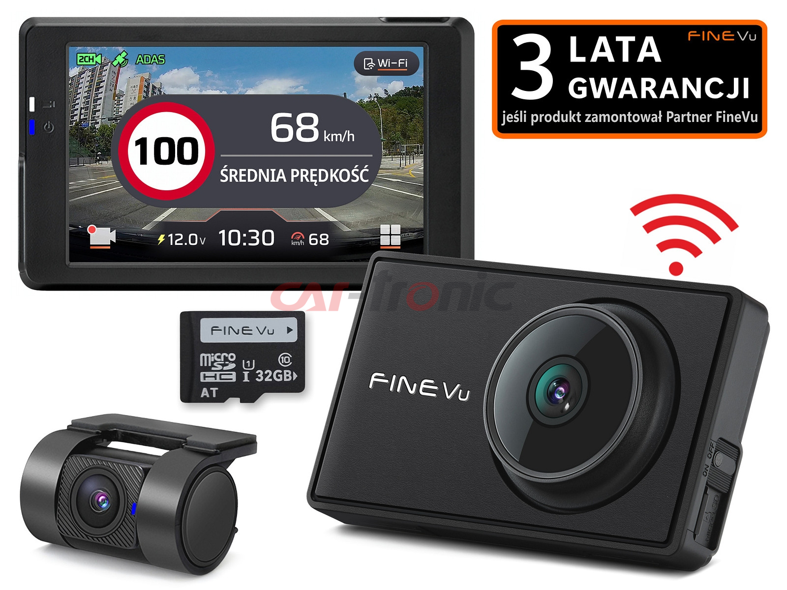 Wideorejestrator FineVu GX7000 WiFi - rejestrator QHD+FHD GPS radary, karta 32GB