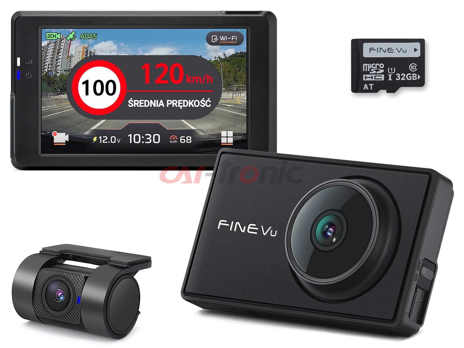 Wideorejestrator FineVu GX7000 WiFi - rejestrator QHD+FHD GPS radary, karta 128GB