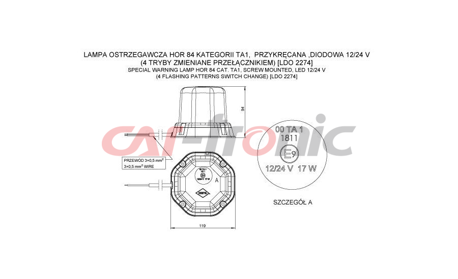 Lampa ostrzegawcza HOR 84 przykręcana , diodowa 12/24 V (kilka trybów zmienianych przełącznikiem)