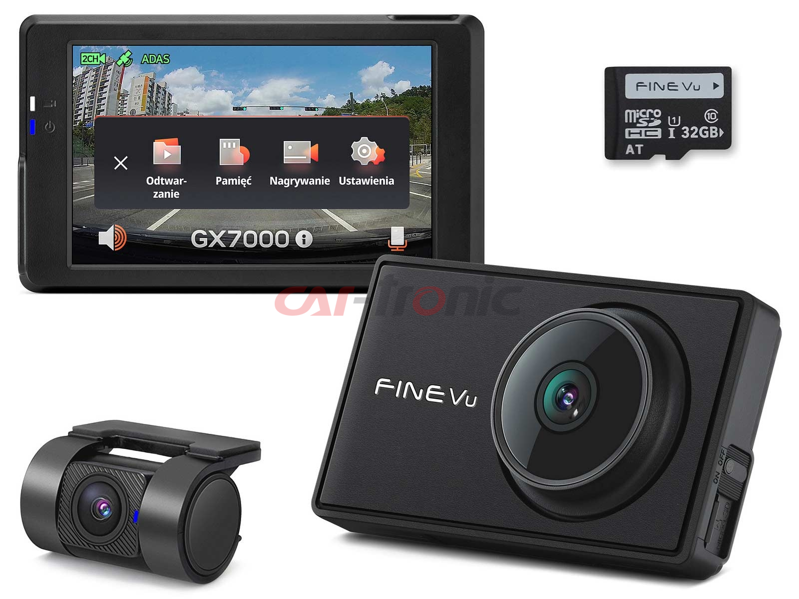 Wideorejestrator FineVu GX7000 WiFi - rejestrator QHD+FHD GPS radary, karta 128GB