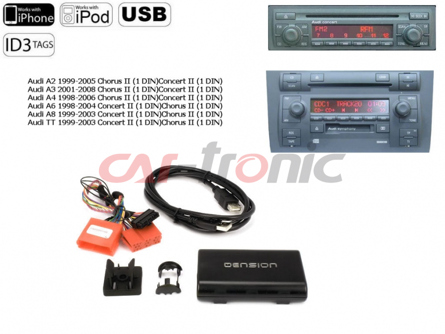 Cyfrowa zmieniarka Dension USB,iPod,iPhone,AUX,ID - Audi Concert II, Chorus II