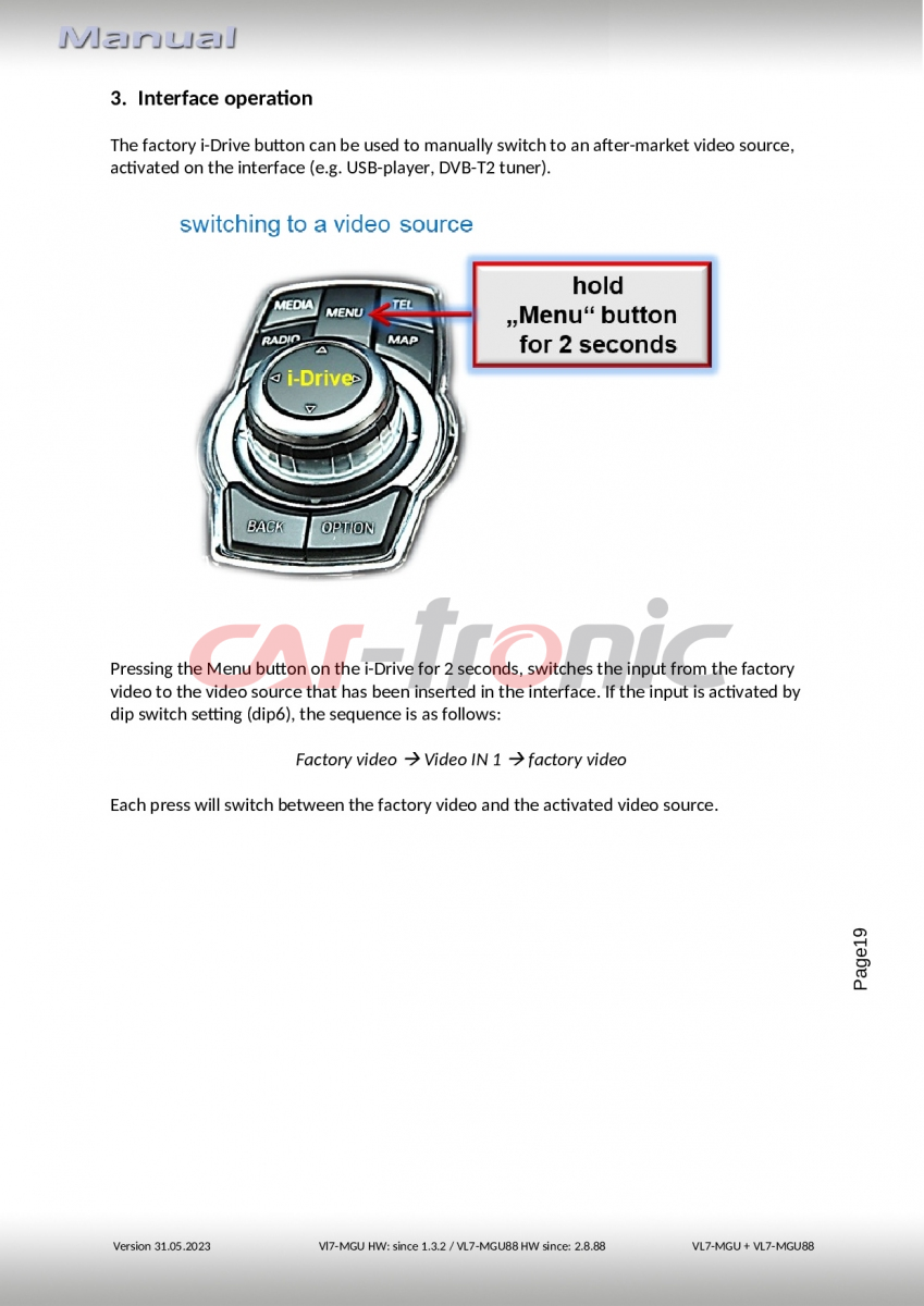 Adapter do kamery cofania BMW MGU, HSD+2