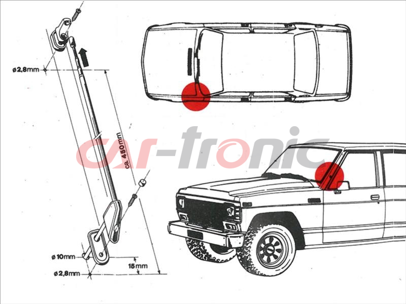 Antena teleskopowa Mitsubishi Pajero, Nissan Patrol DIN chrom.