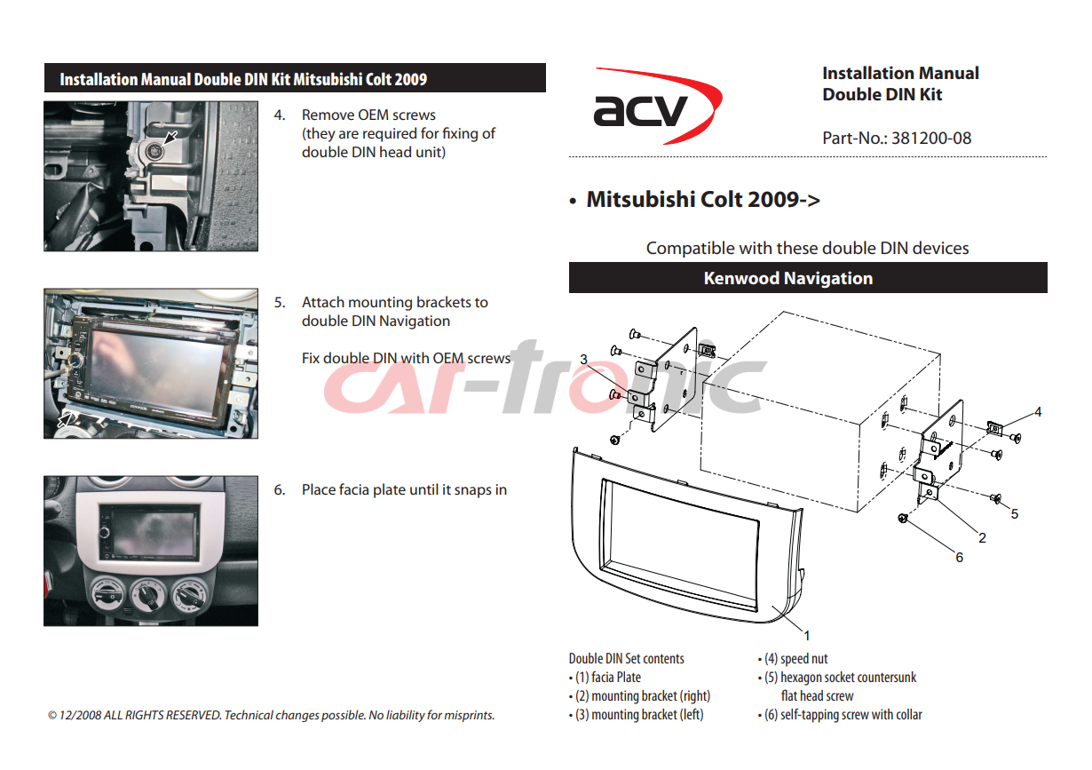 Ramka radiowa 2 DIN Mitsubishi Colt (Z30/Z30G/Z3B/Z3V) 11/2008->