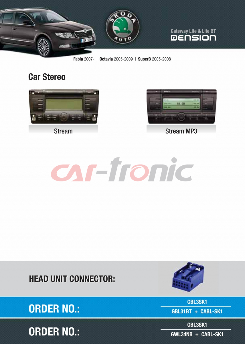 Cyfrowa zmieniarka Dension Bluetooth,USB,iPod,iPhone,AUX - Skoda Fabia, Octavia Stream