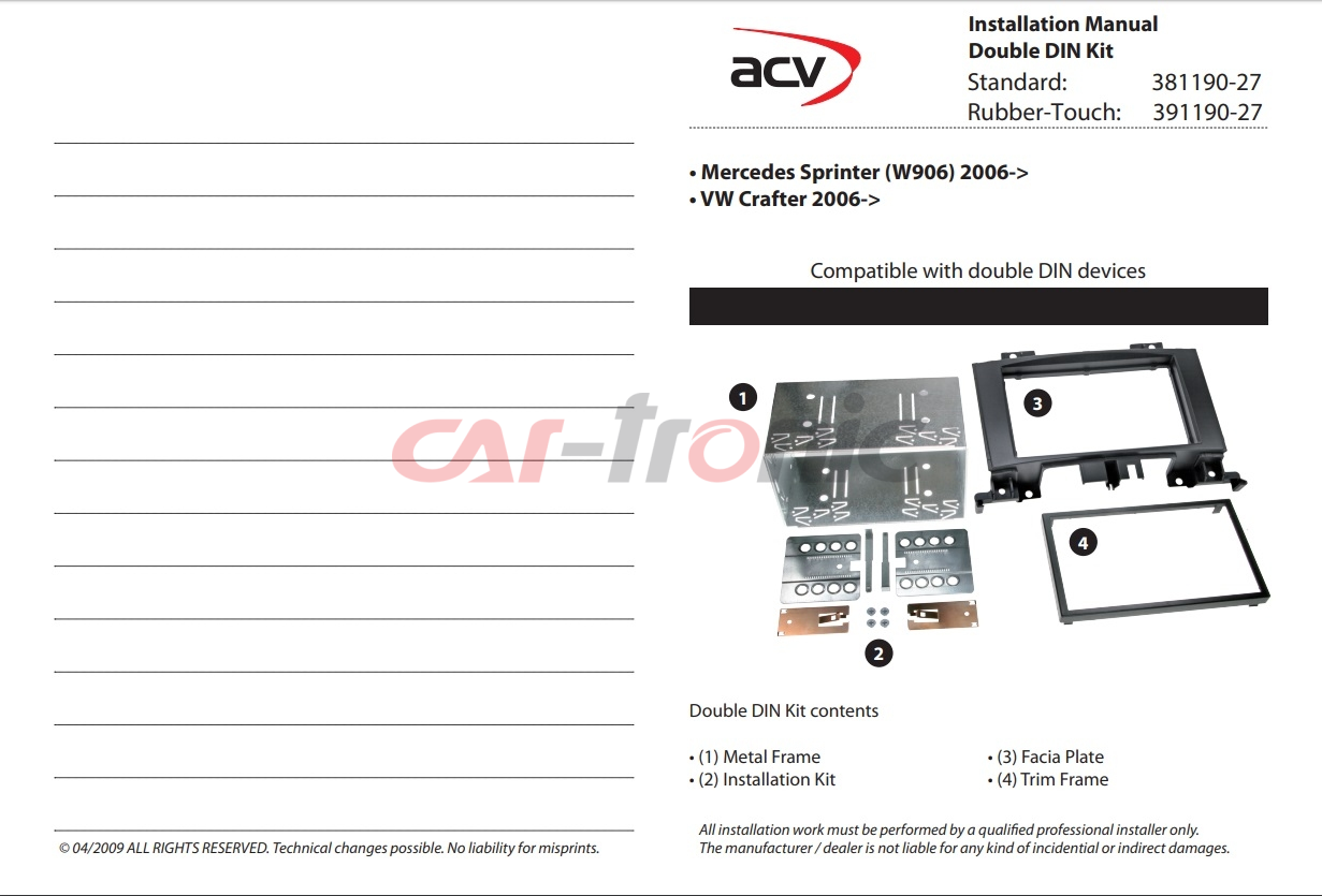 Ramka radiowa 2 DIN Mercedes Sprinter (W906)  04/2006->,VW Crafter 04/2006->