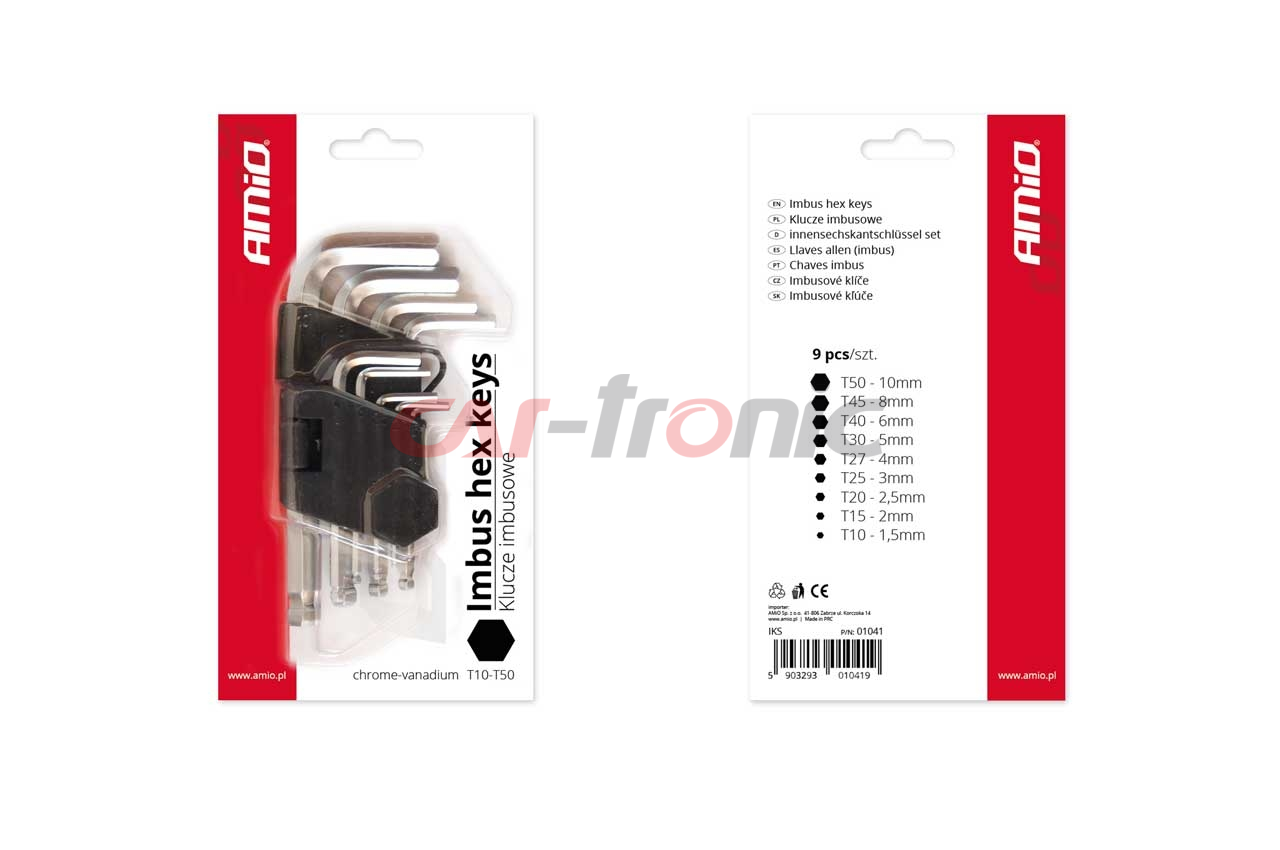Klucze IMBUS krótkie imbusy zestaw CRV 9 szt. AMIO-01041