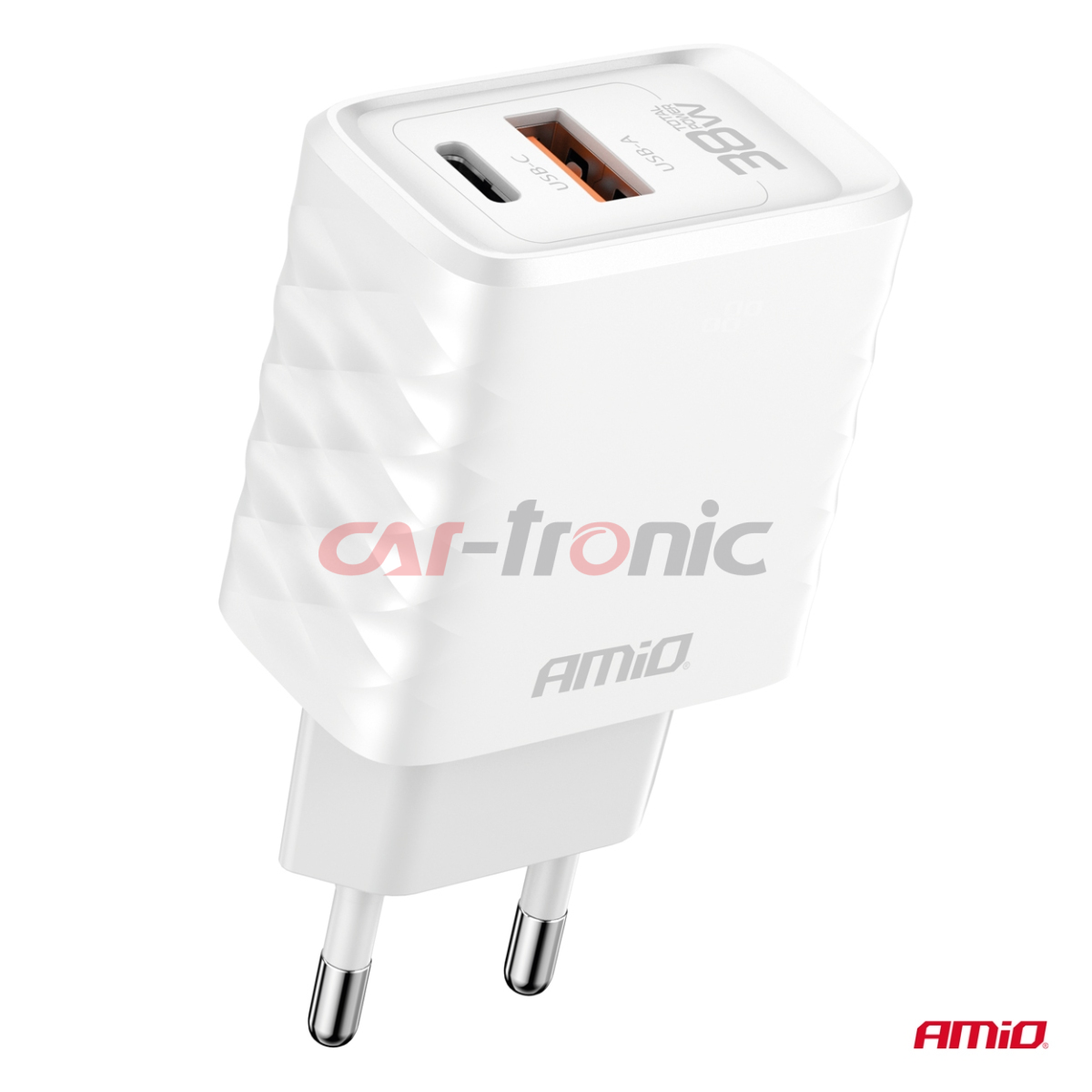 Ładowarka sieciowa Quick Charge GaN 38W USB-A + USB-C AMIO-04287