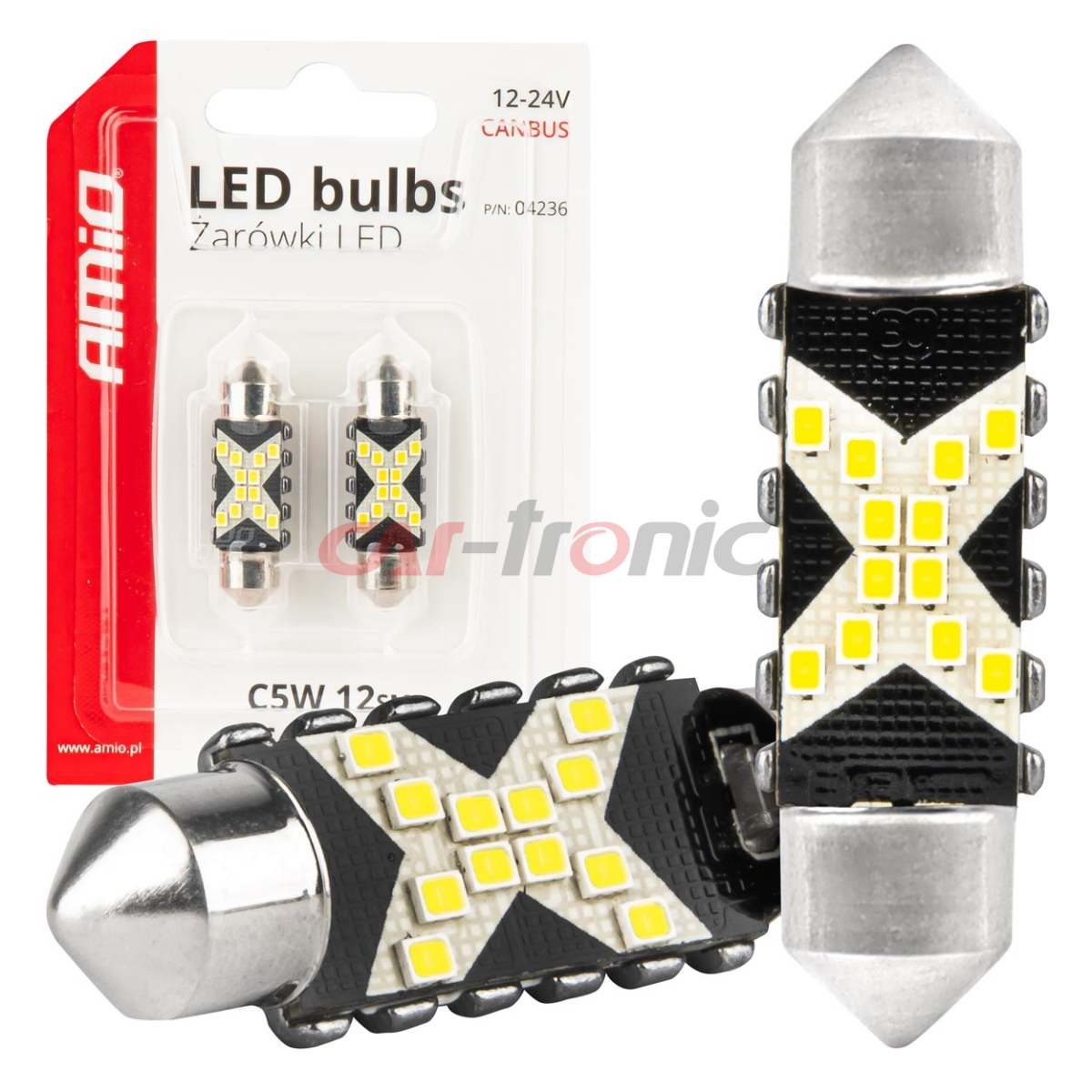 Żarówki LED CANBUS Festoon C5W 12SMD 2016 36mm White 12V 24V AMIO-04236