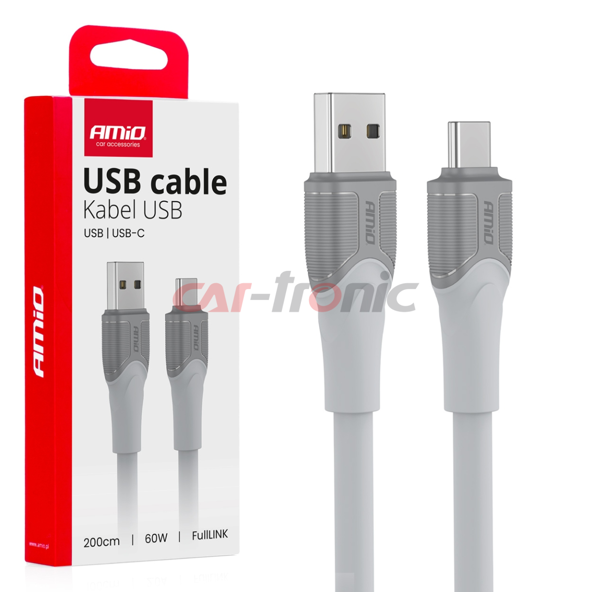 Kabel do ładowania USB-A USB-C 60W 200cm FullLINK transmisja danych AMIO-04290