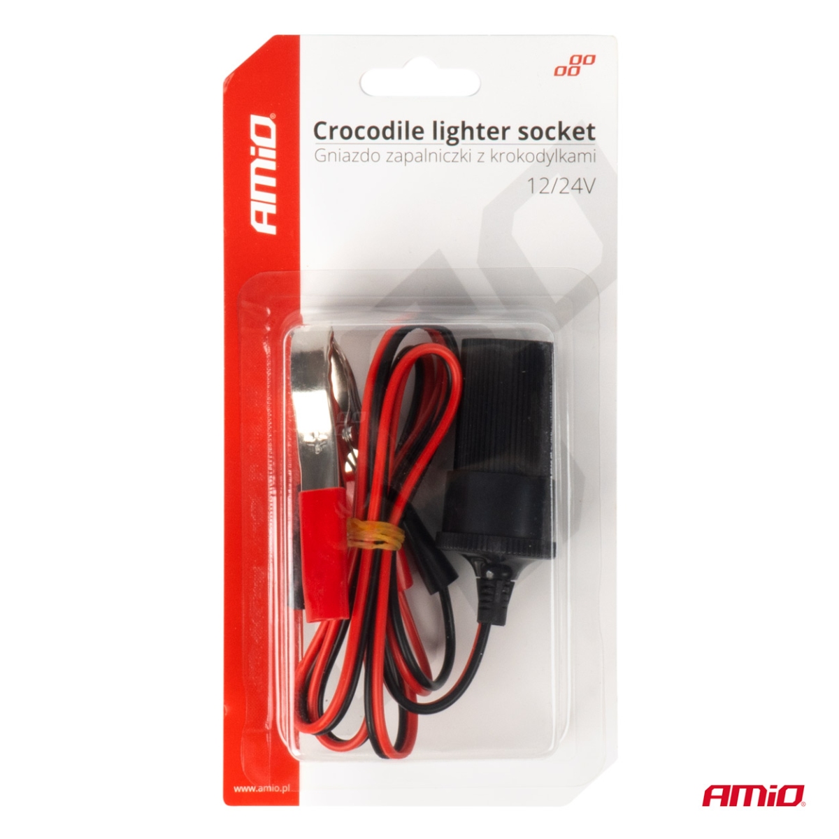 Cigarette lighter socket adapter with alligator clip output 12V 24V 100cm AMIO-03804