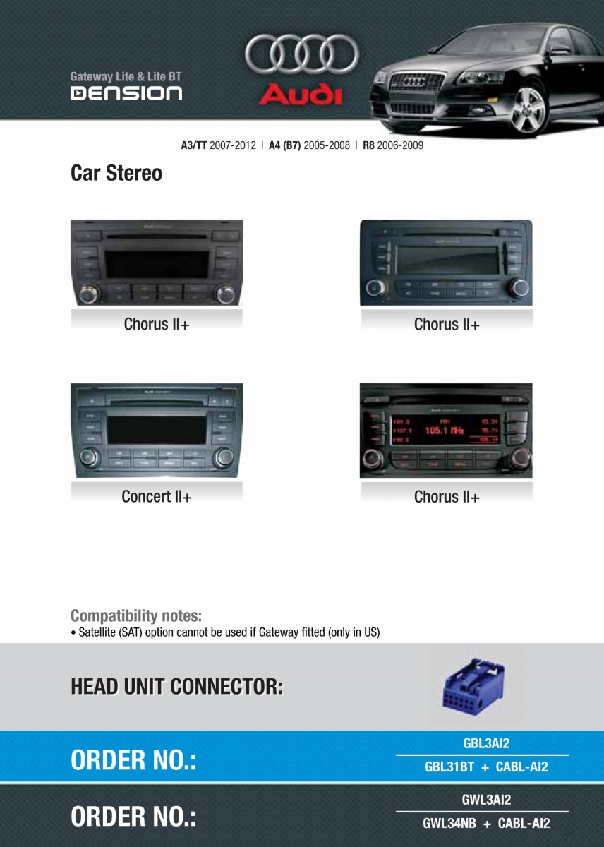 Dension Digital Changer Bluetooth, USB, iPod, iPhone, AUX - Audi A2, A3, A4, A6, A8 Concert II, Chorus II, RNS-E
