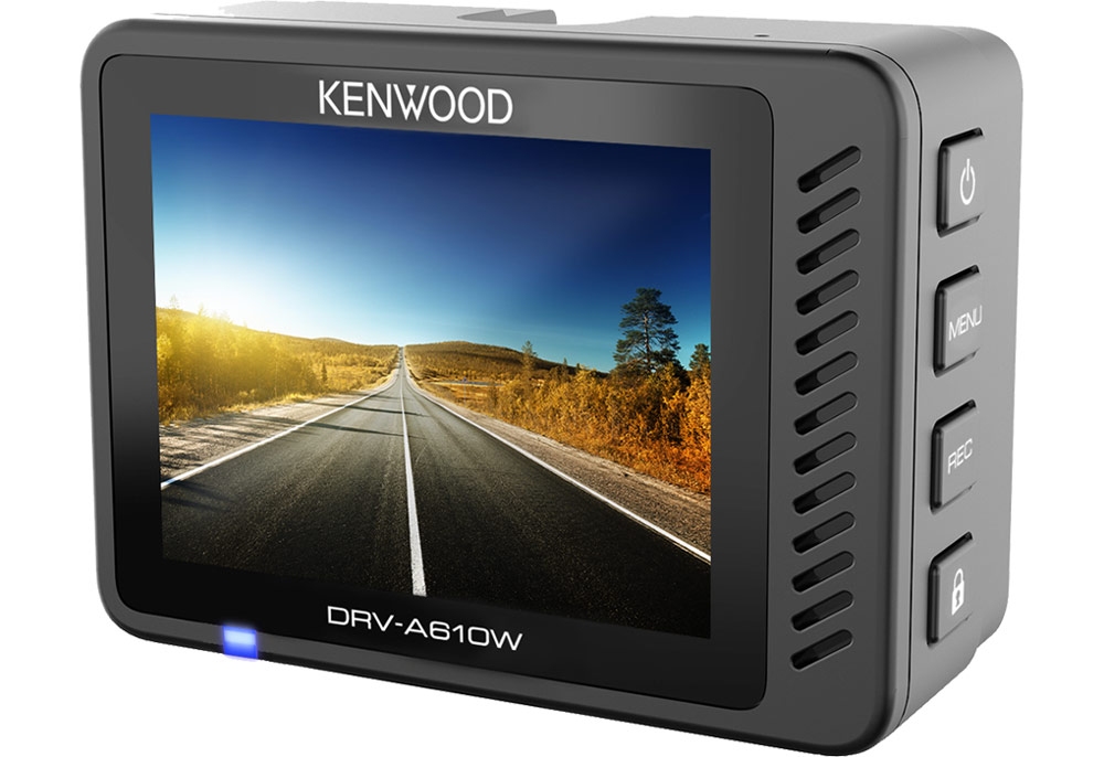 Kenwood DRV-A610R21CA Car DVR Kit. DVR, rearview camera, and smart parking cables.