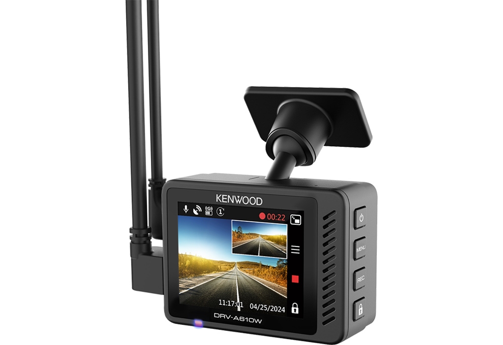 Kenwood DRV-A610R21CA Car DVR Kit. DVR, rearview camera, and smart parking cables.
