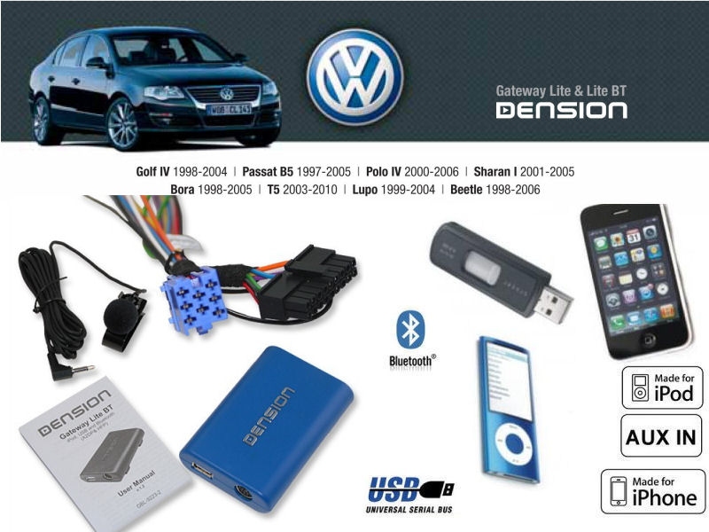 Cyfrowa zmieniarka Dension Bluetooth,USB,iPod,iPhone,AUX - VW,Seat,Skoda