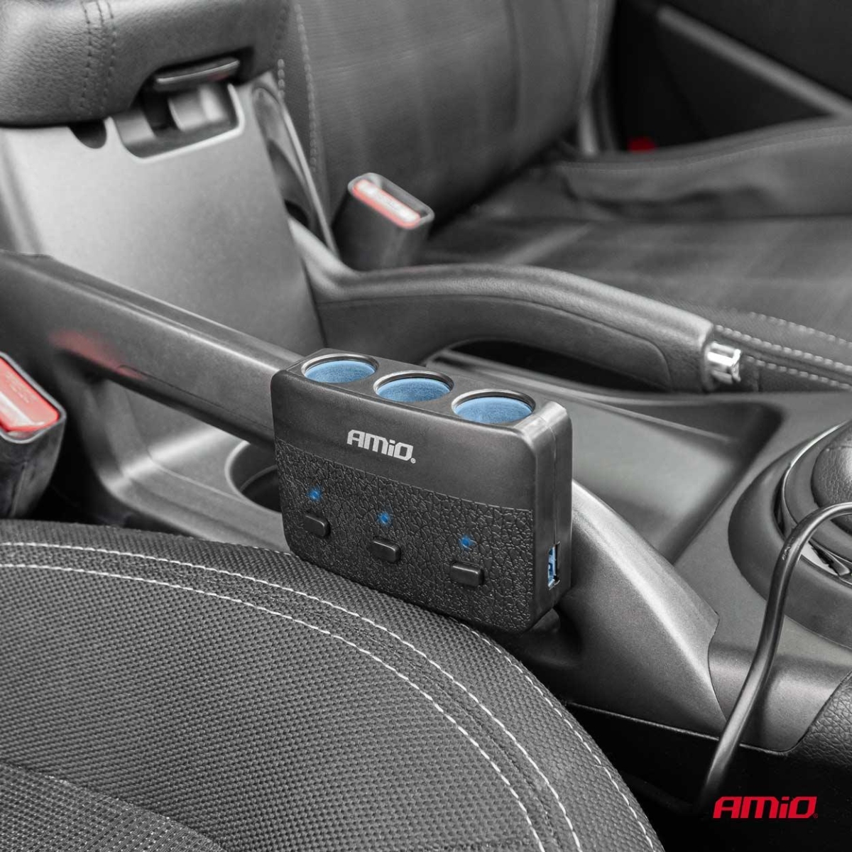 Rozdzielacz gniazda zapalniczki z ładowarką 2x USB-A ON/OFF LED 12V 24V 100W 70cm AMIO-04363