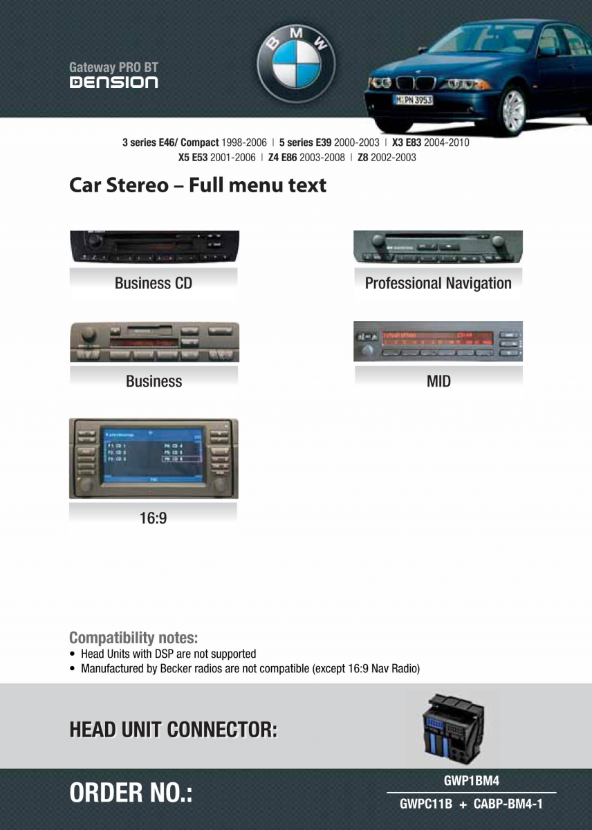 Dension Pro BT,AUX,USB,iPod,iPhone,ID3 - BMW