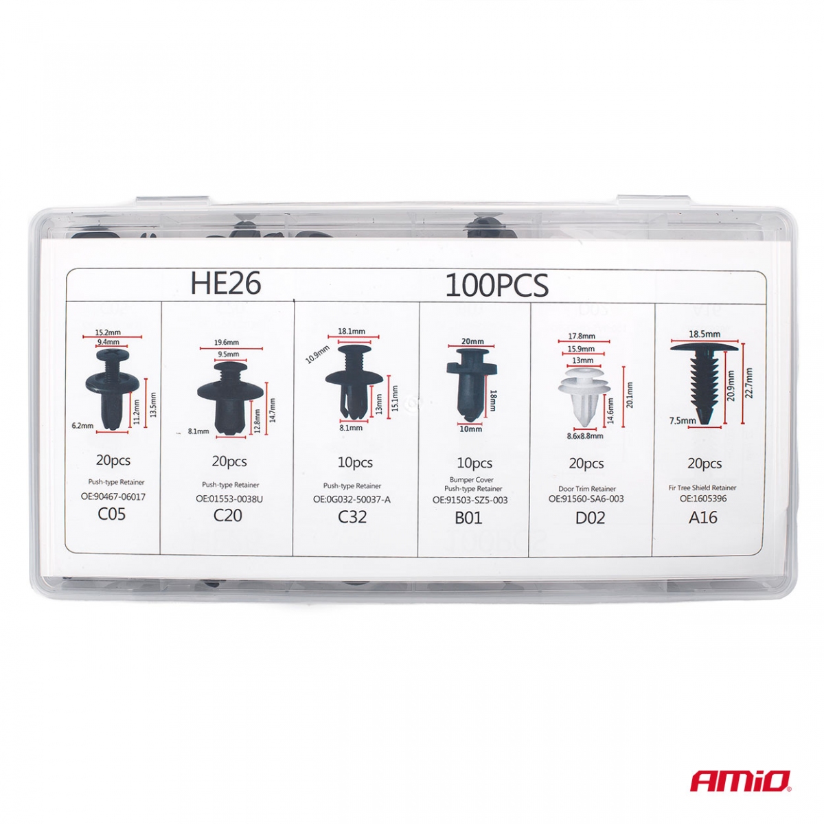 Perni per auto, clip, set da 100 AMIO-02830