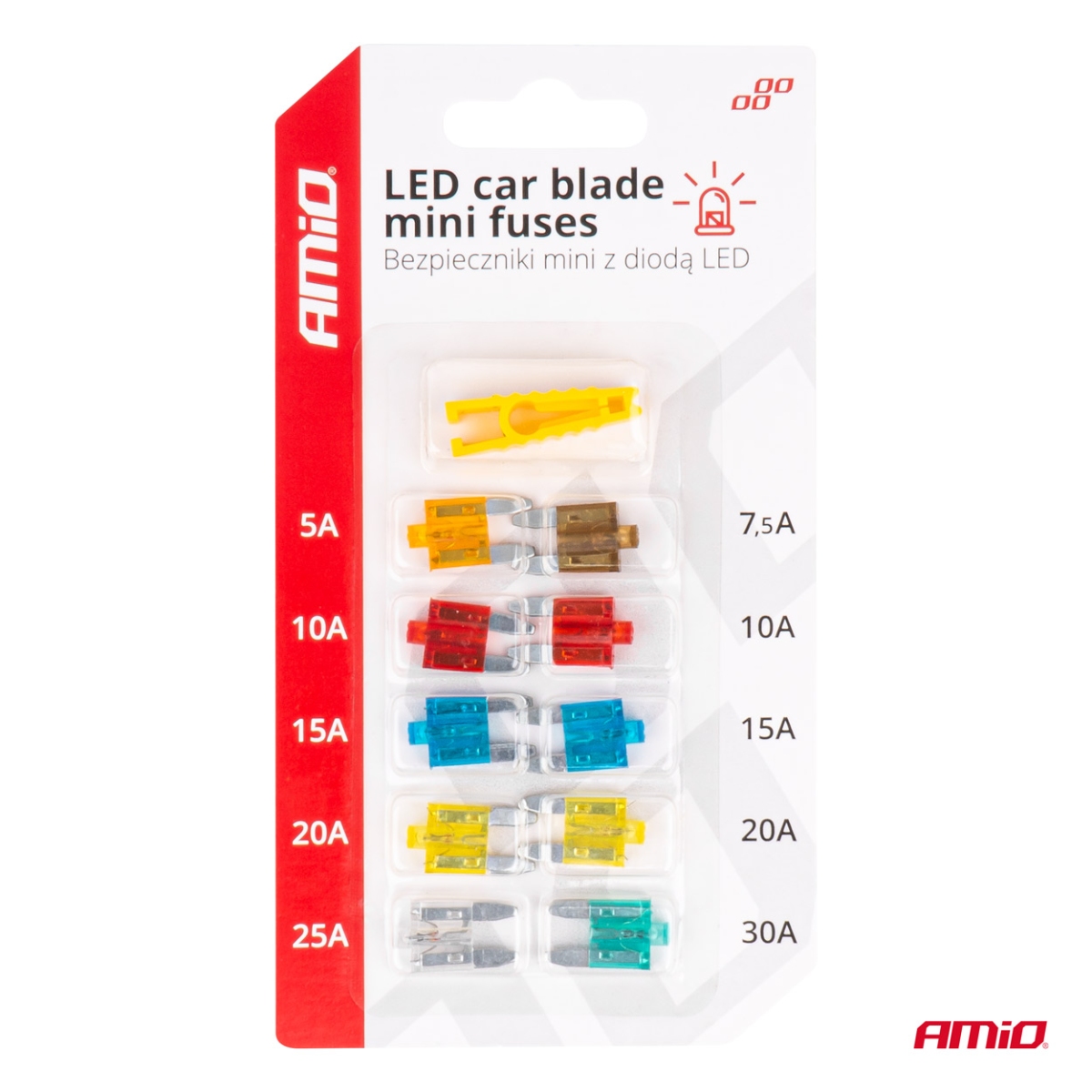 Mini fusibili per auto con diodo LED 10 pezzi AMIO-04340