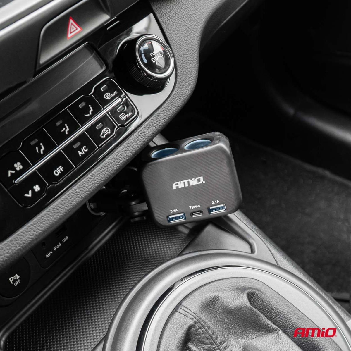Rozdzielacz gniazda zapalniczki z ładowarką 2x USB-A 1x USB-C 12V 24V 100W 180° AMIO-04357