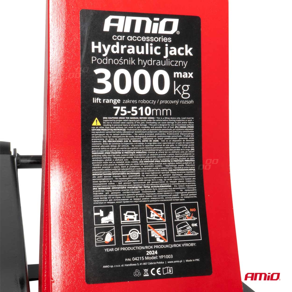 Podnośnik hydrauliczny niskoprofilowy lewarek typu żaba 3T 3000kg CE 75/510mm AMIO-04215