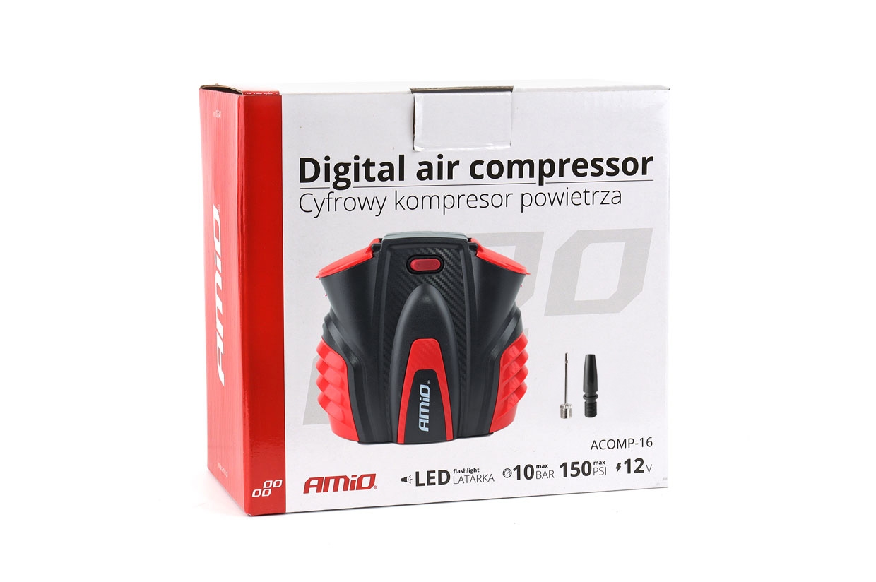 Kompresor samochodowy cyfrowy LED LCD 12V ACOMP-16 AMIO-02641