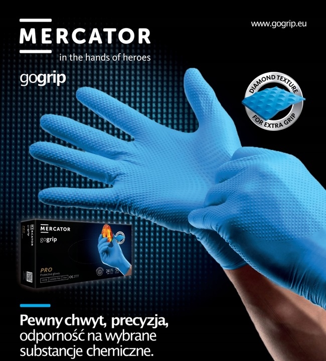 Rękawice nitrylowe czarne Mercator GoGrip Black 50 sztuk rozmiar M