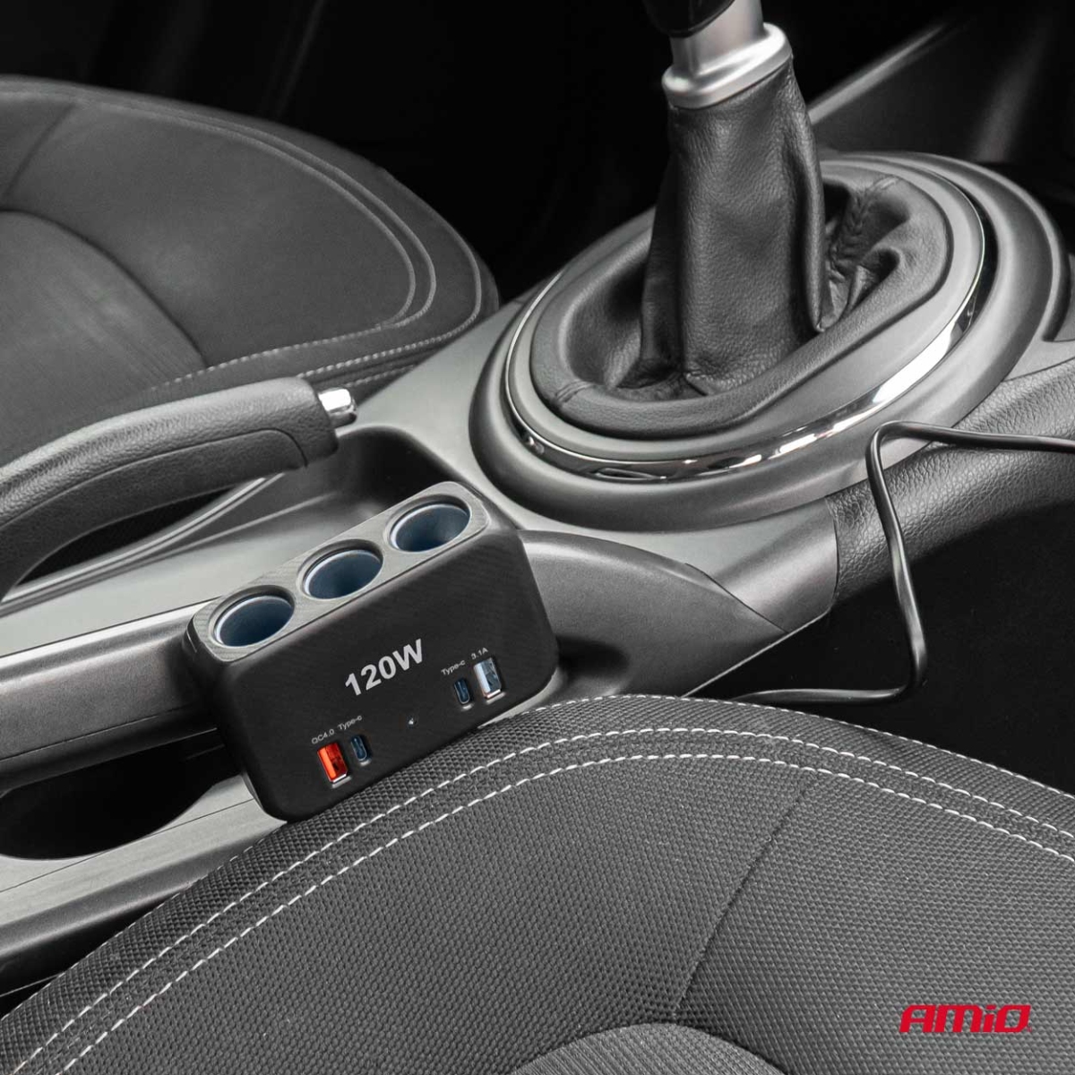 Rozdzielacz gniazda zapalniczki z ładowarką 2x USB-A 1x USB-C QC4.0 12V 24V 120W 80cm AMIO-04366