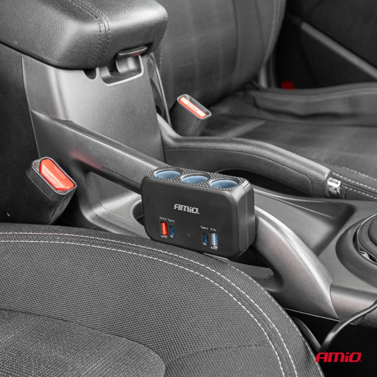 Sigaretisüütaja pesa jaotur laadijaga 1x USB-A 1x USB-C QC4.0 12V 24V 120W 80cm AMIO-04365