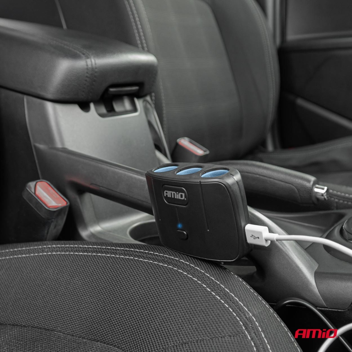 Presa accendisigari splitter con caricabatterie 2x USB-A ON/OFF 12V 24V 100W 70cm AMIO-04362