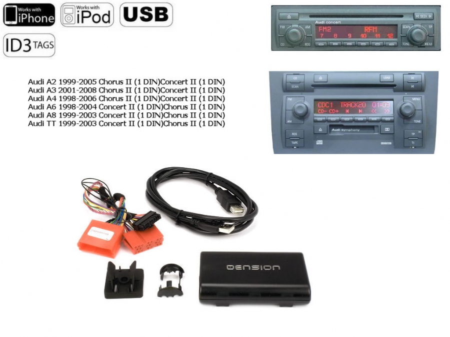 Dension USB, iPod, iPhone, AUX, ID Digital Changer - Audi Concert II, Chorus II