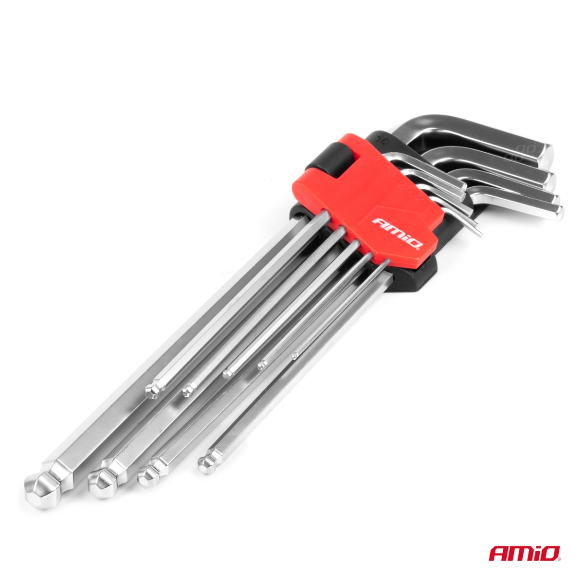 Chiavi a brugola esagonali con sfera, chiavi a brugola extra lunghe, set CRV, 9 pezzi AMIO-04303