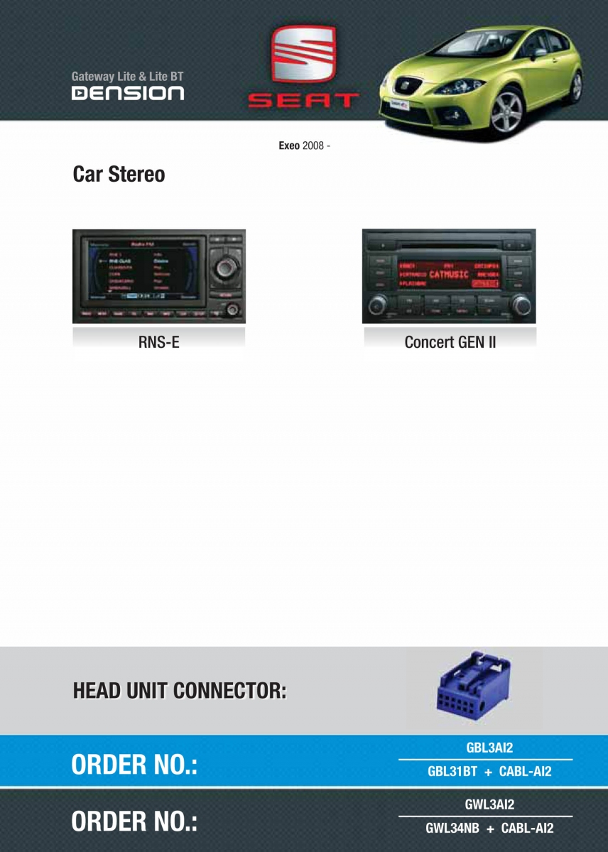 Dension Digital Changer Bluetooth, USB, iPod, iPhone, AUX - Seat, Skoda, VW 12 pin