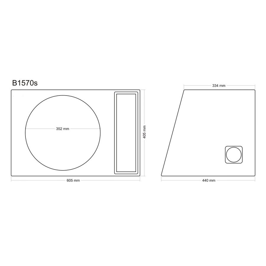 MDF basstunnelkabinett, 15"/38 cm høyttaler, 70 liters kapasitet
