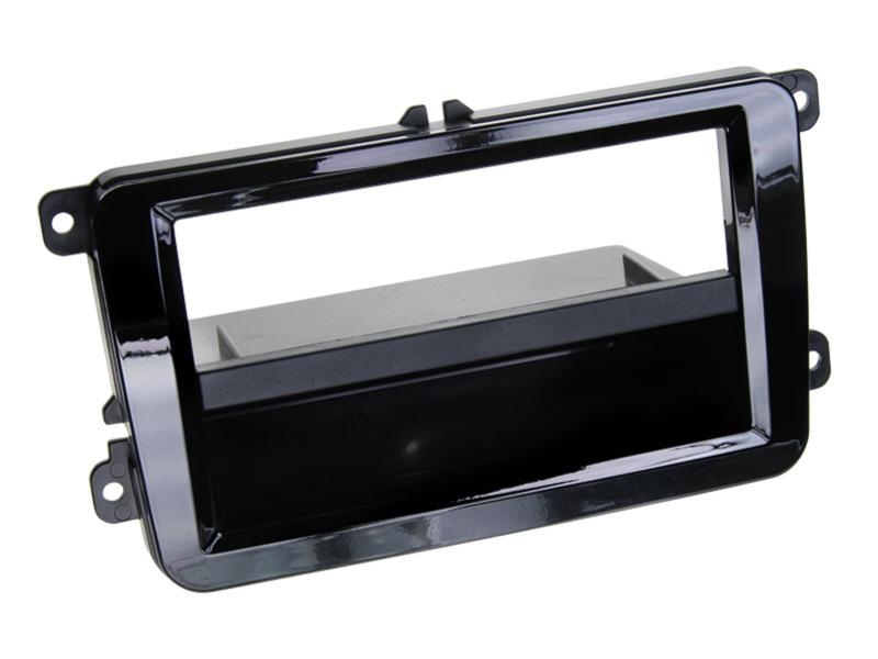1 DIN radio frame for VW, Seat, Skoda. Glossy black.