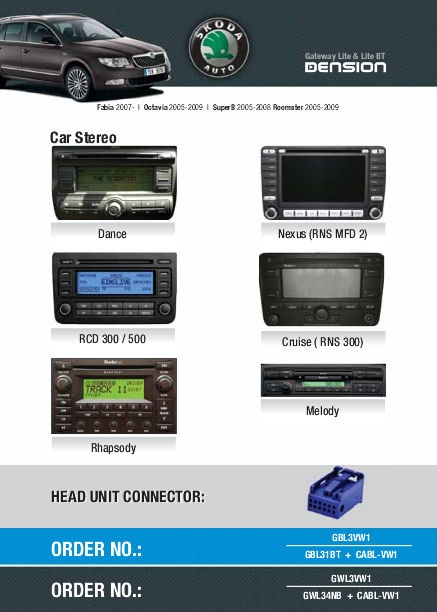 Dension Digital Changer Bluetooth, USB, iPod, iPhone, AUX - Seat, Skoda, VW 12 pin