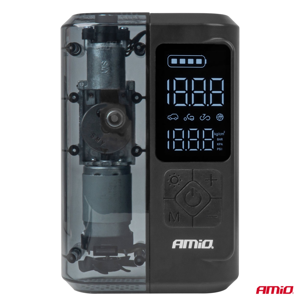 Kompresor samochodowy bezprzewodowy akumulatorowy powerbank LED USB-C 40W AMIO-04378