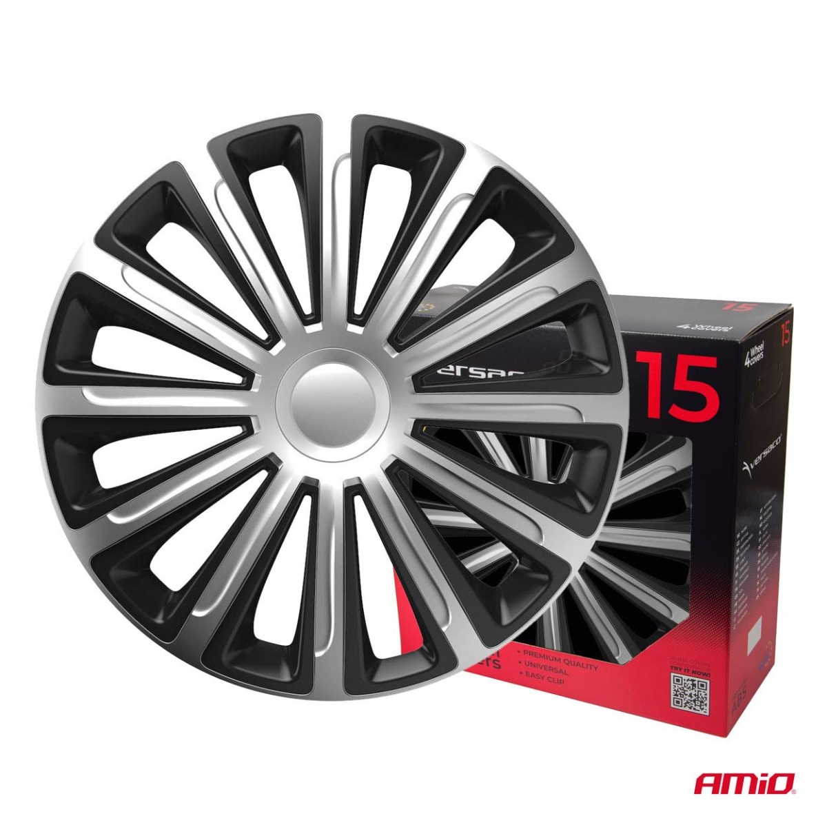 Kołpaki samochodowe 4szt. komplet Trend czarno srebrne 15" cali COLOR BOX