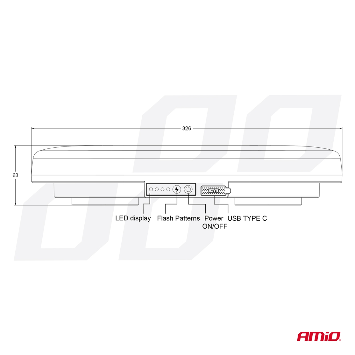 Fascio di segnalazione LED wireless con telecomando R65 R10 326x186x63 26W 12V 24V AMIO-04369