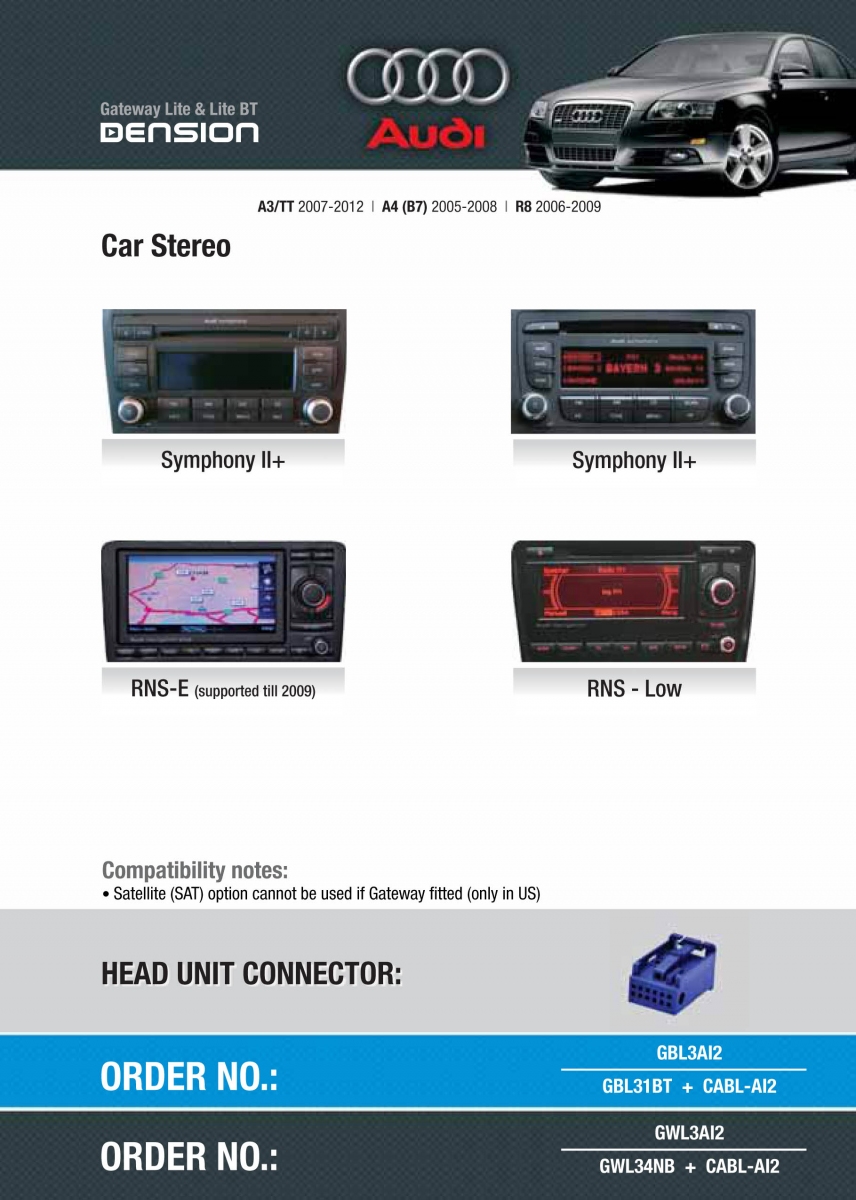 Dension Digital Changer Bluetooth, USB, iPod, iPhone, AUX - Audi A2, A3, A4, A6, A8 Concert II, Chorus II, RNS-E