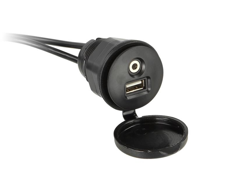 KFZ-Steckdose USB A, Klinke 3,5 mm zum Einbau 5V/1x2,1A wasserdicht