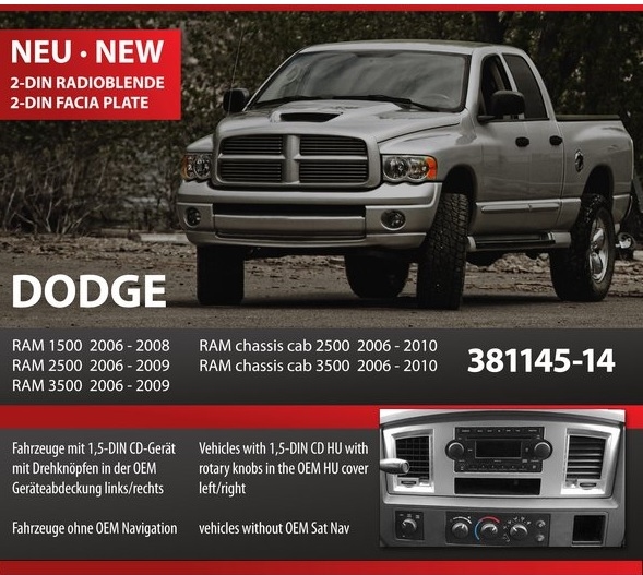 Radio frame 2 DIN Dodge RAM 1500, 2500, 3500